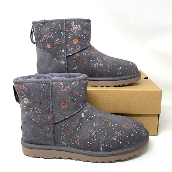 UGG Classic Zodiak Mini Suede Fur Boots Gray W - Picture 2 of 9